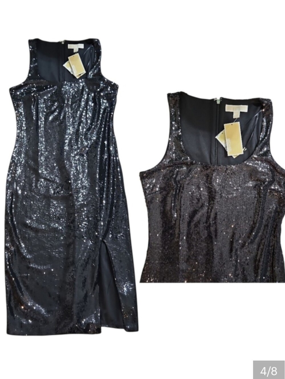 MICHAEL Michael Kors Black Sequin Midi Dress Slit Sz P/M - Picture 4 of 8